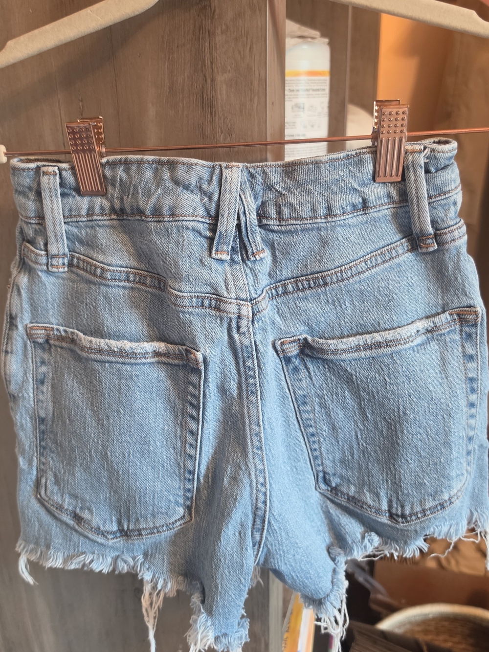 Good American Light Blue Distressed Button-Fly Jean Shorts - Picture 4 of 4